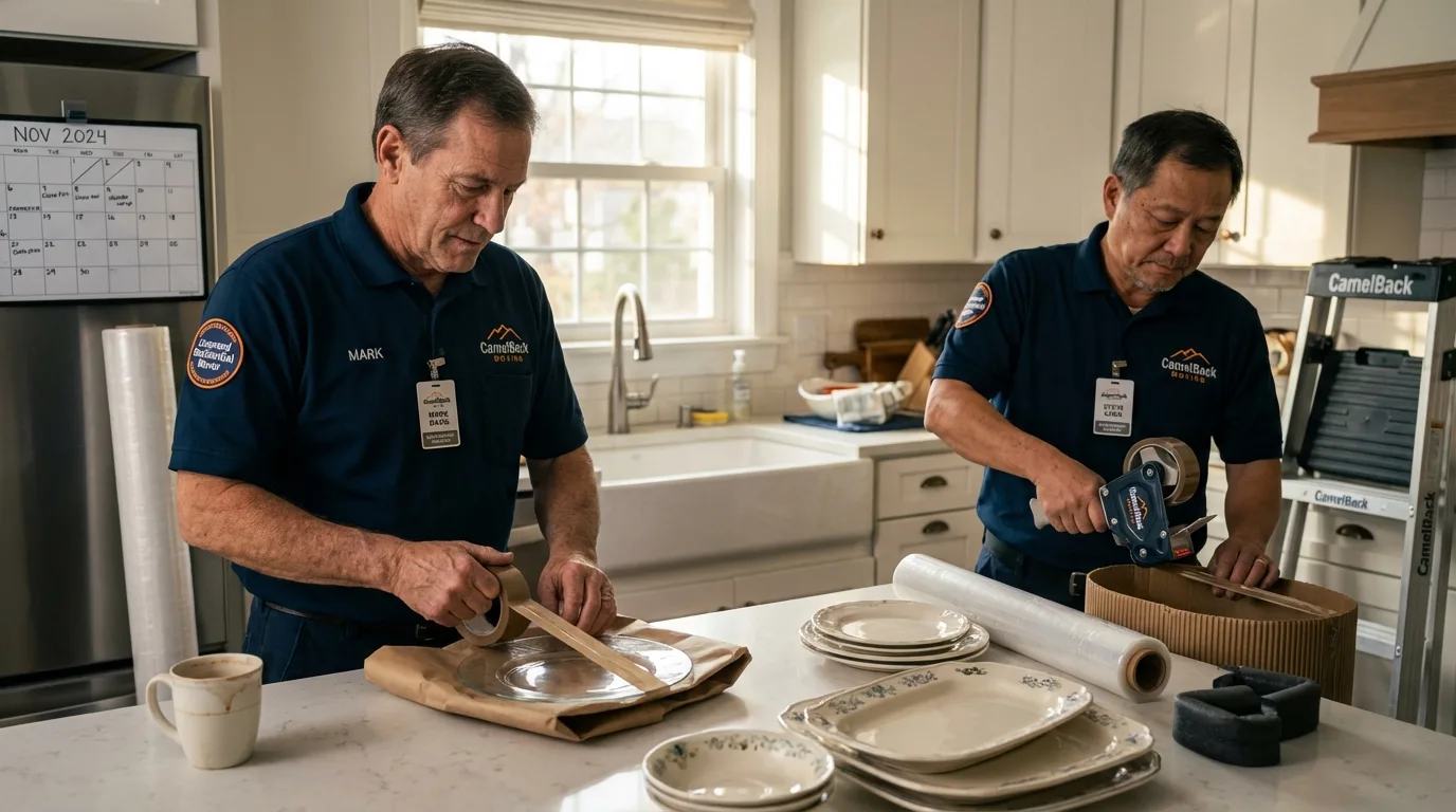 Professional crew packing kitchen dishware in Marion, IN